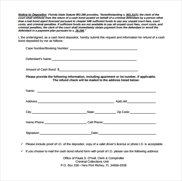 free download bond release form pdf