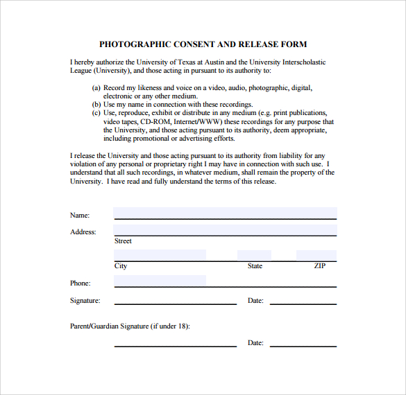 simple photographic image release form 