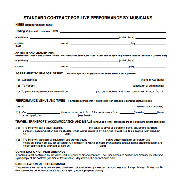 FREE 21+ Band Contract Templates in MS Word Google Docs Apple Pages