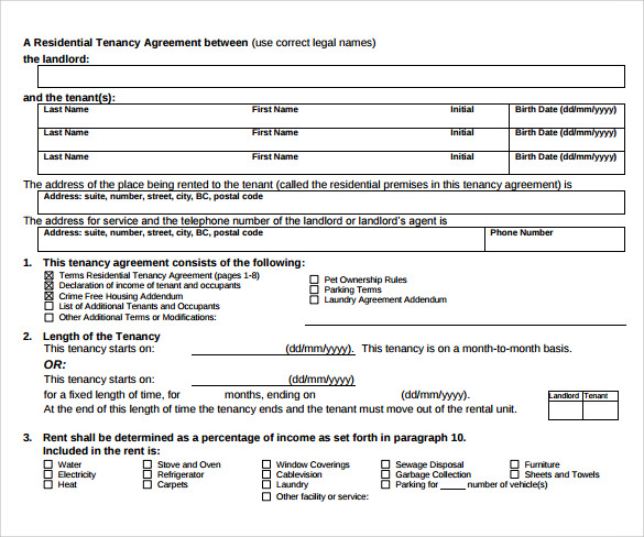Tenancy Agreement Template Free Word Templates