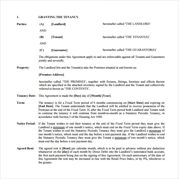 example of tenancy contract template