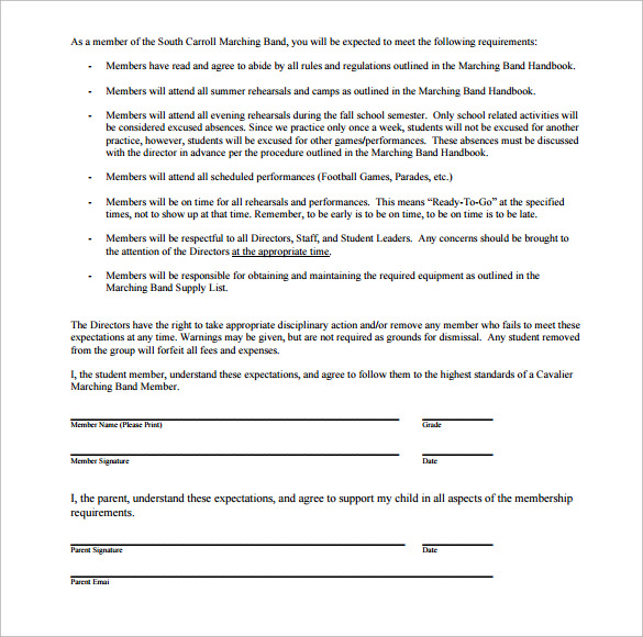 school marching band contract
