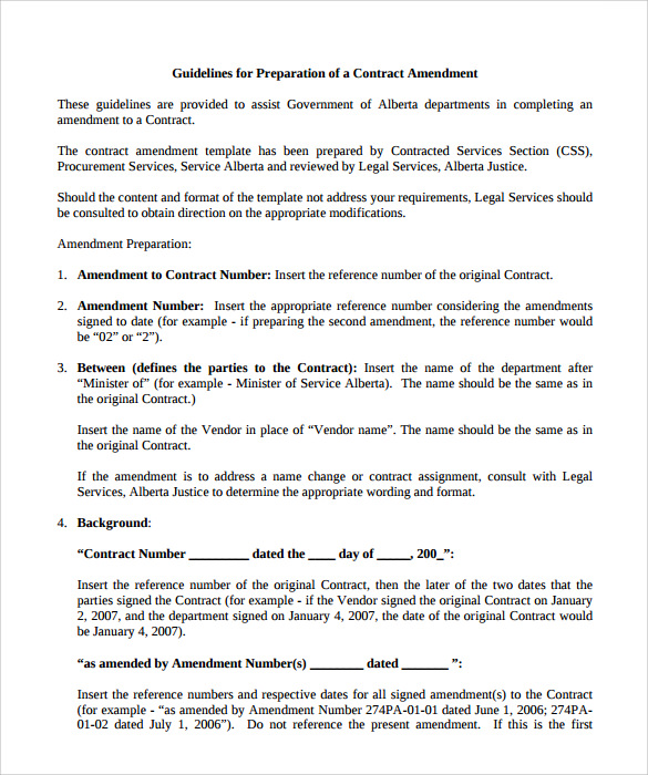 Employment contract amendment template word