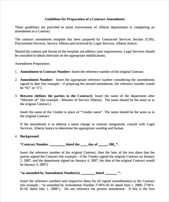 Contract amendment template