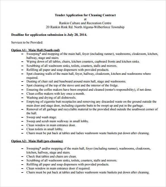 basic cleaning contract template