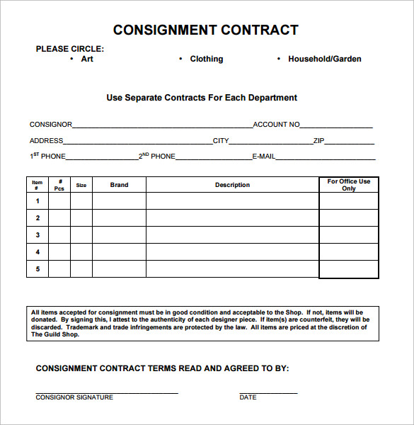 Consignment Shop Contract Sample