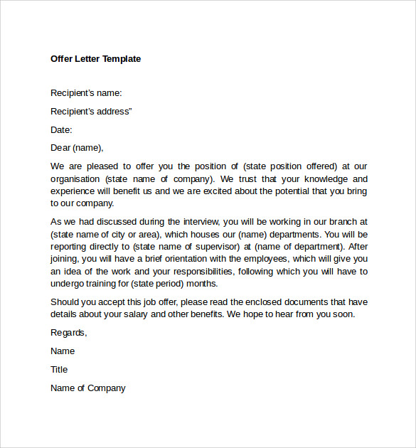 Offer Letter Format Templates Free Word Pdf Sample Documents | My XXX