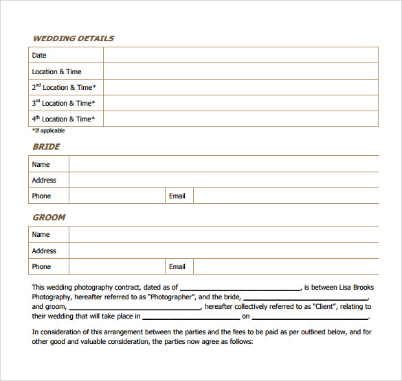 wedding photography contract template free download