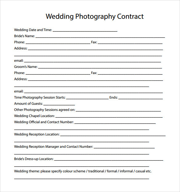 14 Wedding Photography Contract Templates To Download Sample Templates