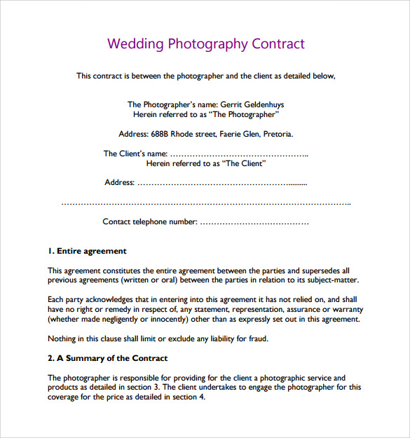 Wedding Videography Contract Template