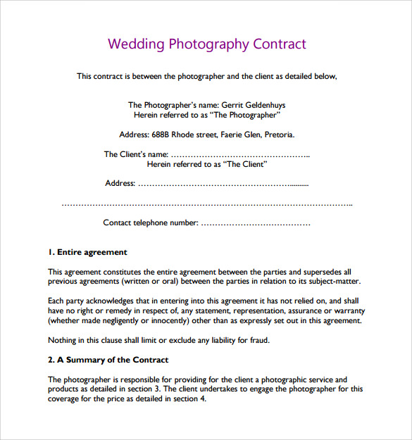 14 Wedding Photography Contract Templates To Download Sample Templates