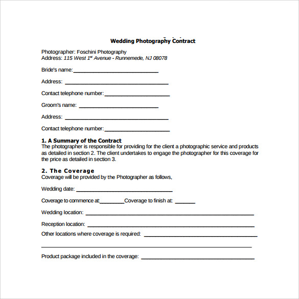 sample wedding photography contract template