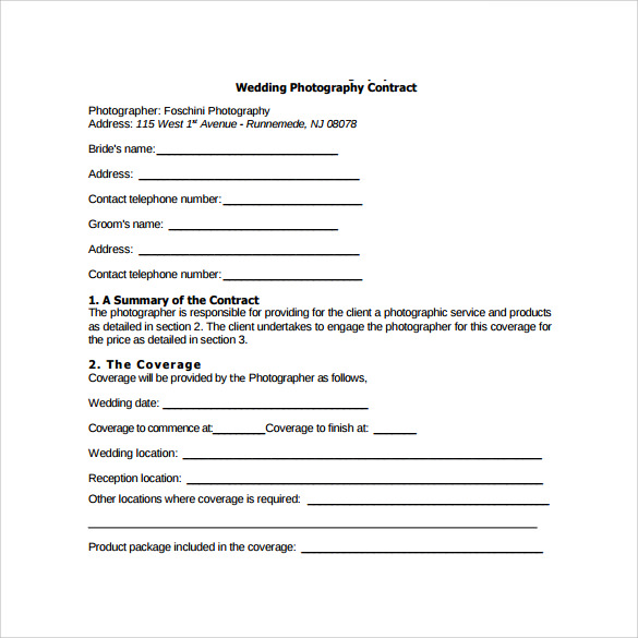 simple photography contract template free