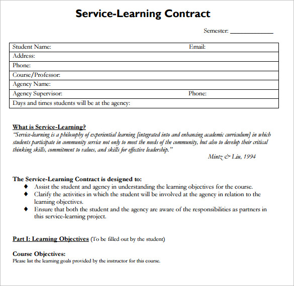 service learning contract