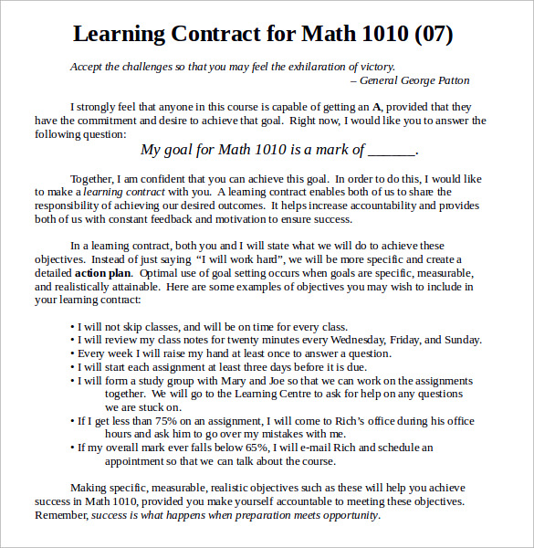 math learning contract