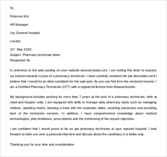 14 Pharmacy Technician Letters – Samples, Examples 