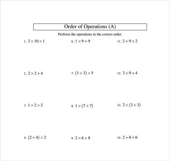 simple order of operations worksheet