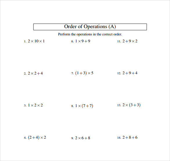 Printable Order Of Operations