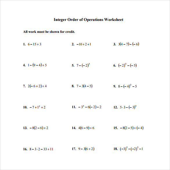 operation-with-integers-worksheet