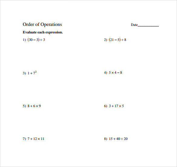 order of operations worksheet download