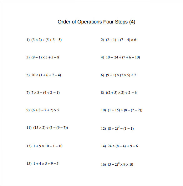 order of operations worksheet with answers