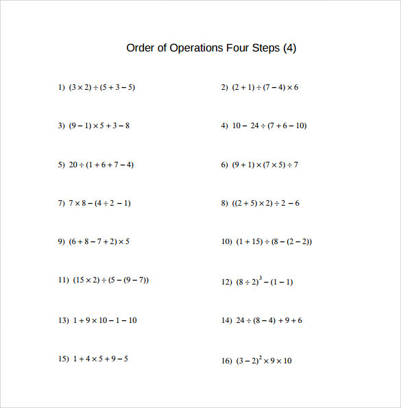 12 Sample Order Of Operations Worksheets Sample Templates