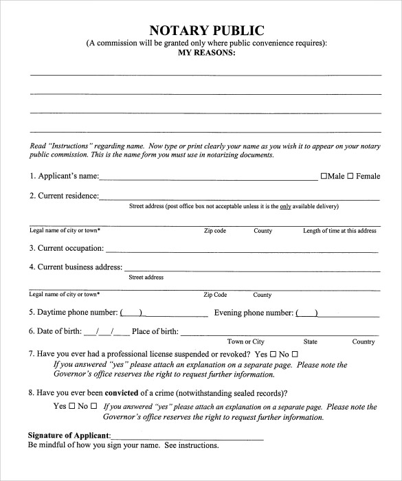 Notary Public Form Example