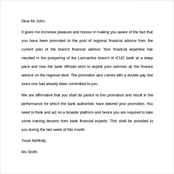 sample promotion letter