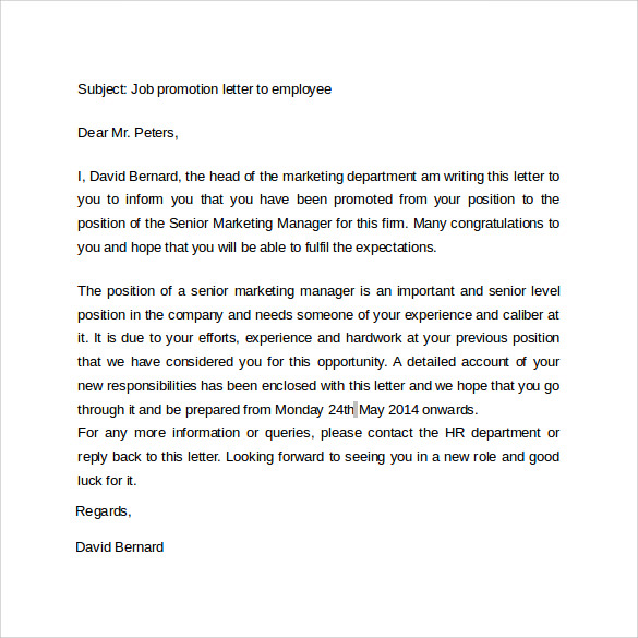 product letter your in of interest Formats 15 & Examples Promotion Letters â€“ Samples,