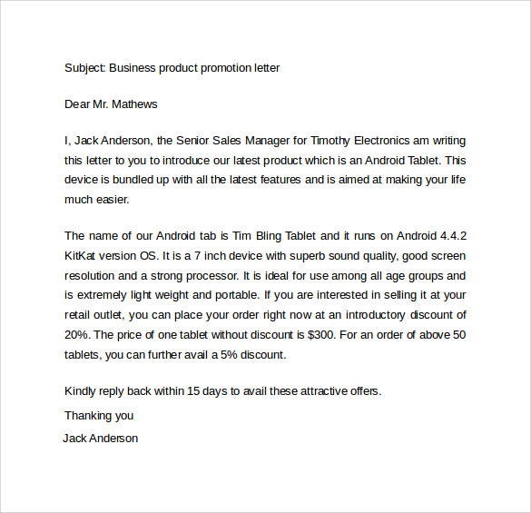 business product promotion letter