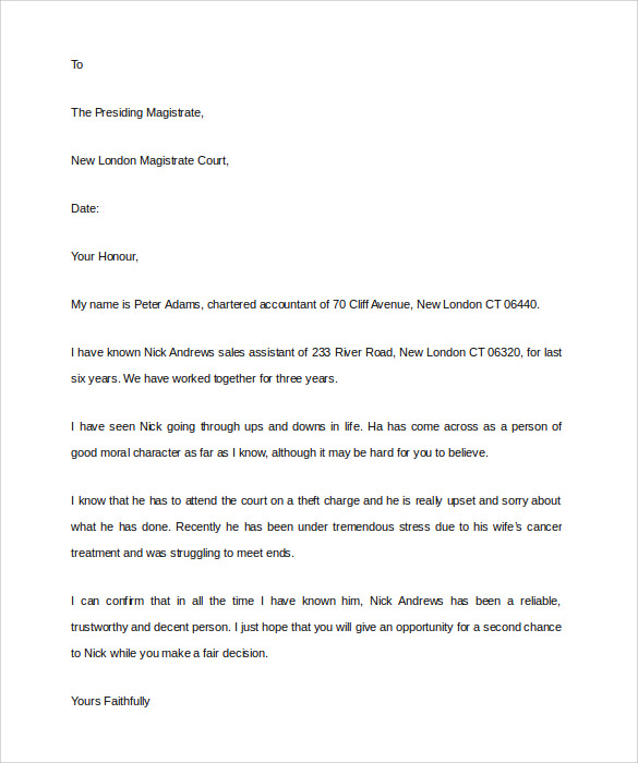 Free Character Reference Letter Template Word