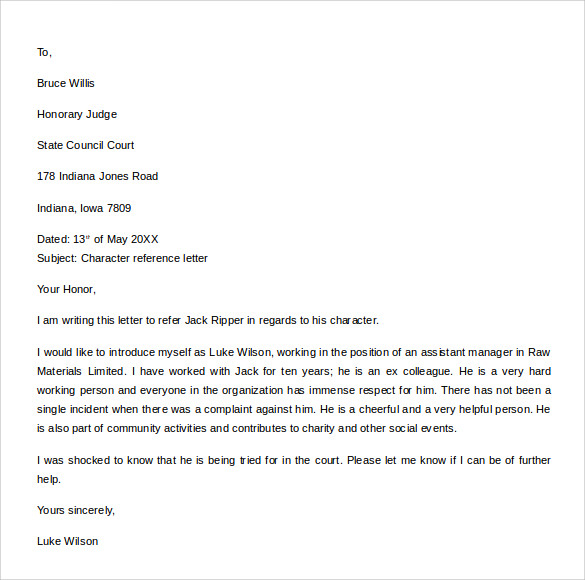 character reference letter to judge