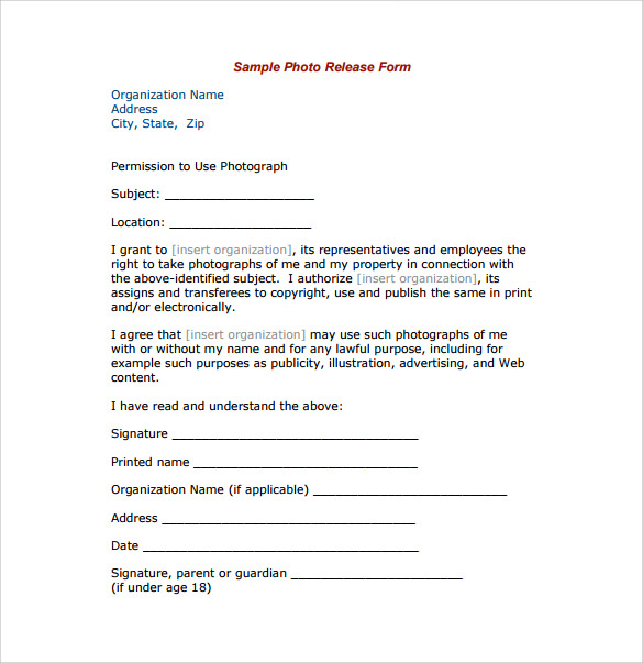 sample image release form template to download