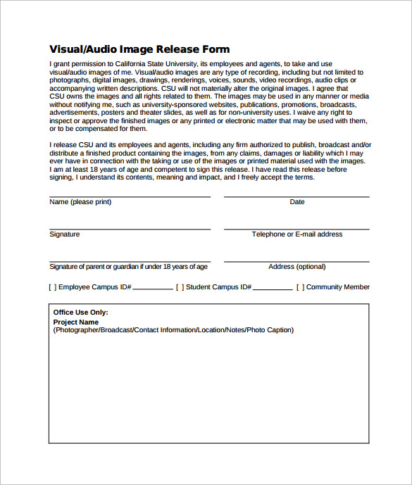 printable visual image release form template