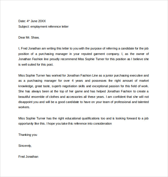 example of employment reference letter free download
