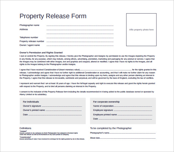 photography property release form free pdf