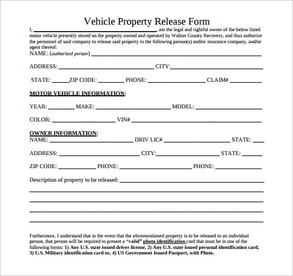 vehicle property release form free download