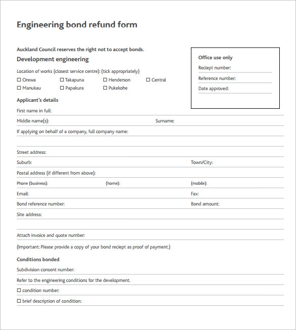 sample bond release form