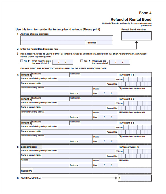printable bond release form template download 