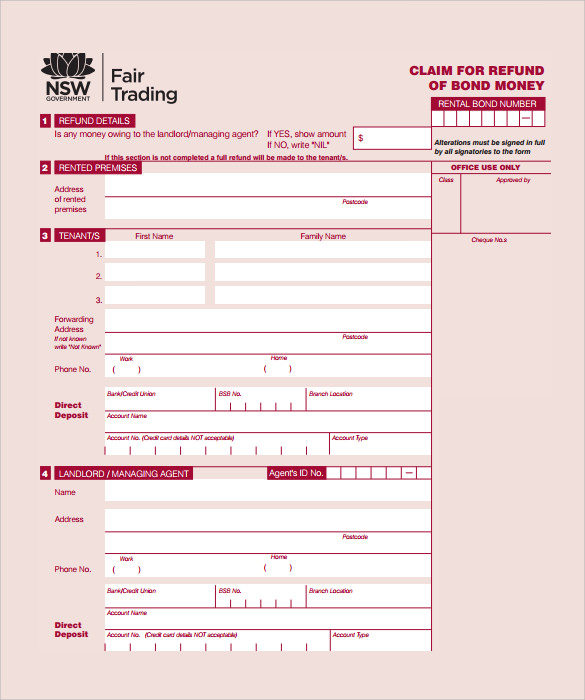 free printable bond release claim form template