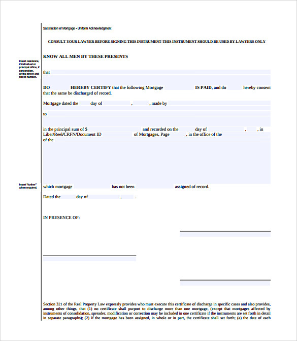 release of mortgage form printable format