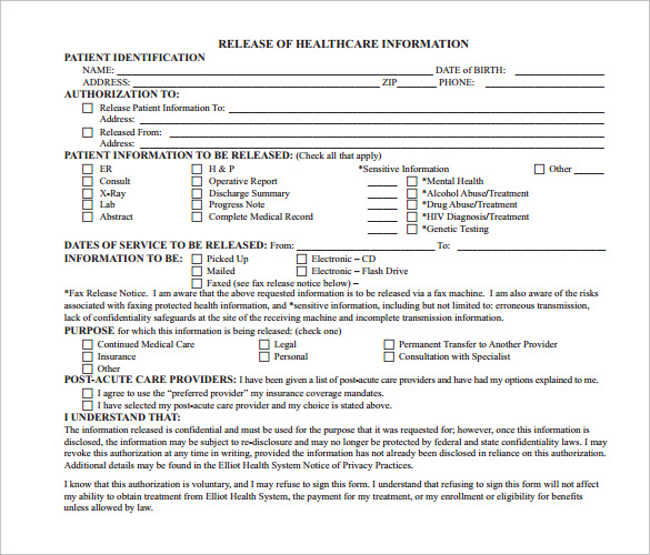 simple hospital release form free