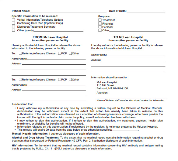 printable hospital release form