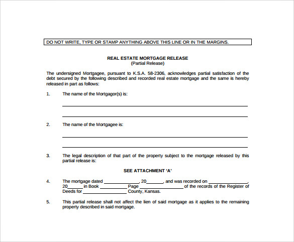free printable release of mortgage form 