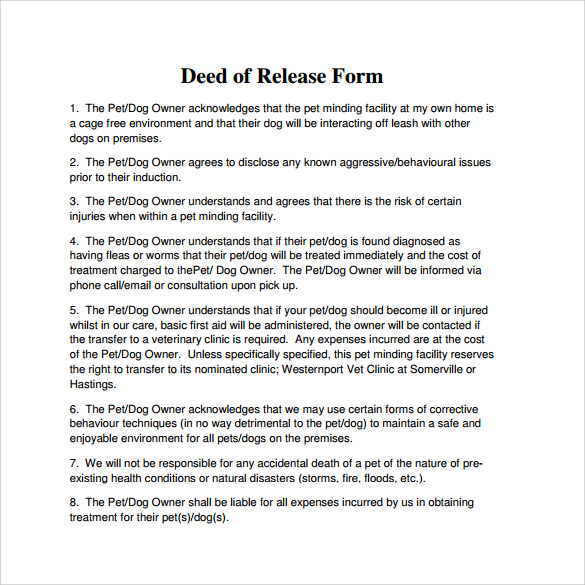 14 Deed of Release Forms to Download for Free  Sample 