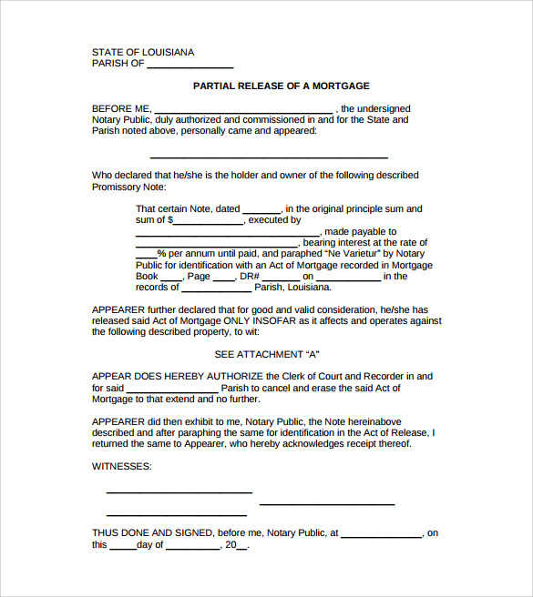 sample download partial release of mortgage form