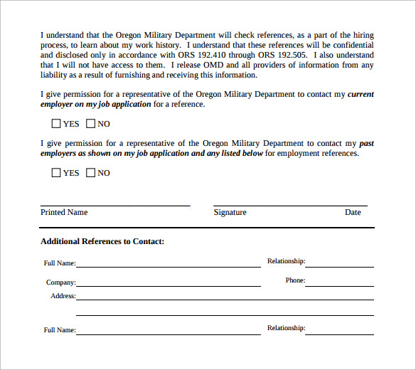 Sample Reference Release Form 13 Download Free