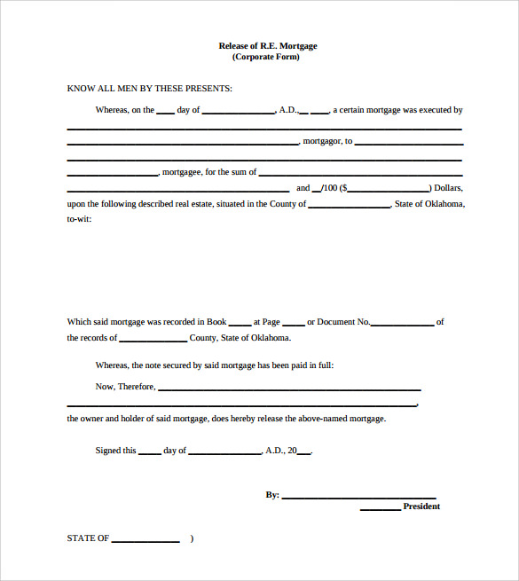 FREE 9 Release Of Mortgage Forms In PDF