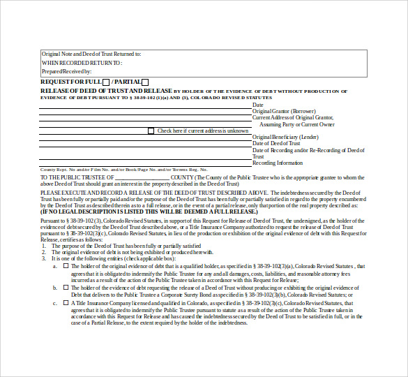 word full deed of release form free download