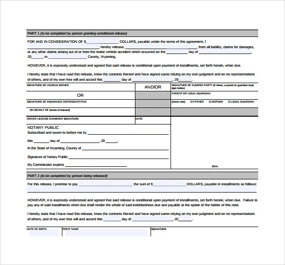 conditional release form accident free download